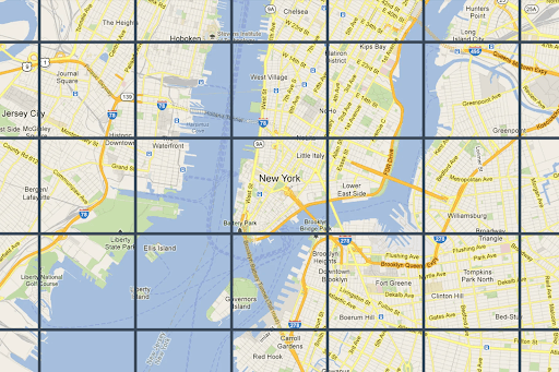 A Google Maps roadmap tile covering one bounded section of the map